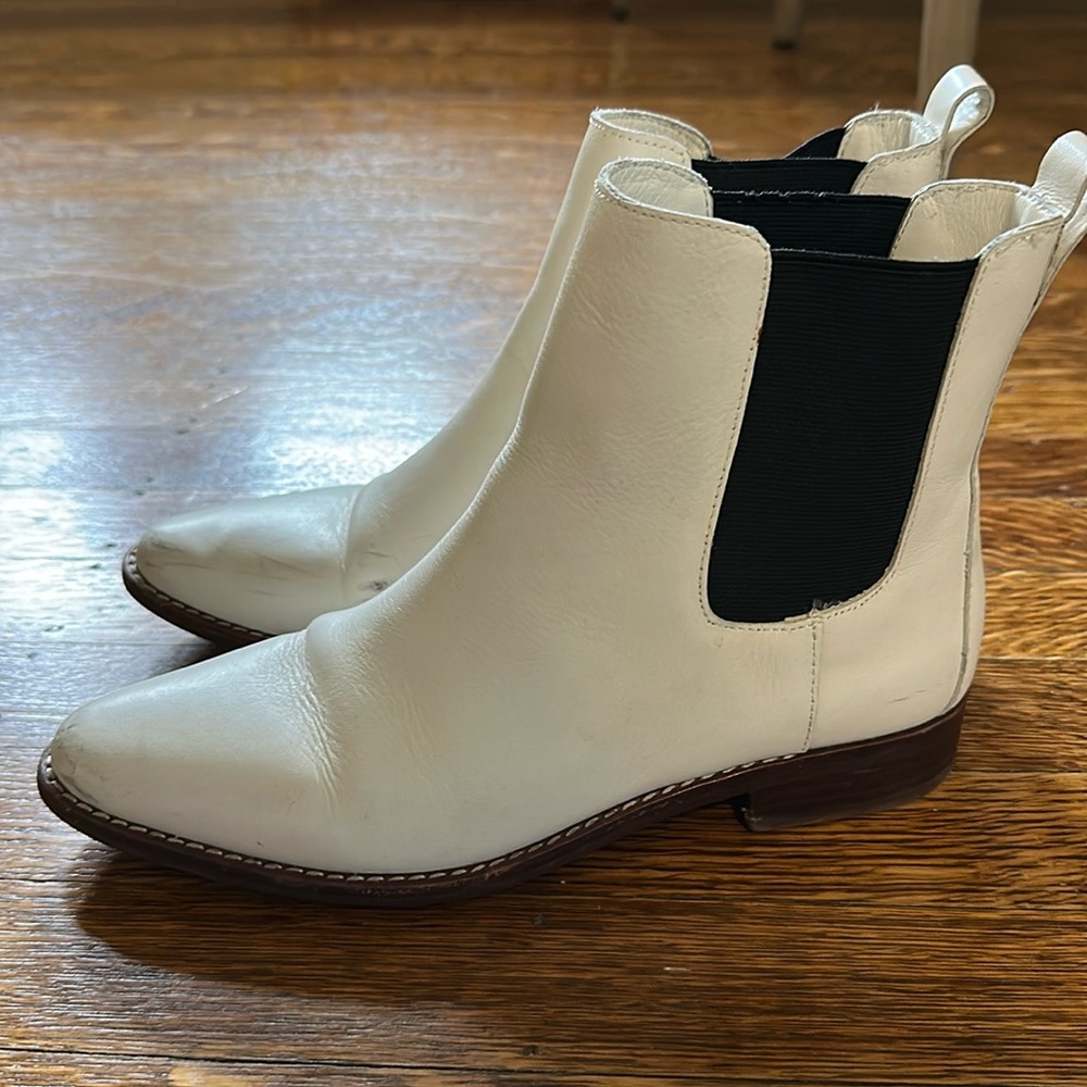 J.Crew white leather Chelsea boots